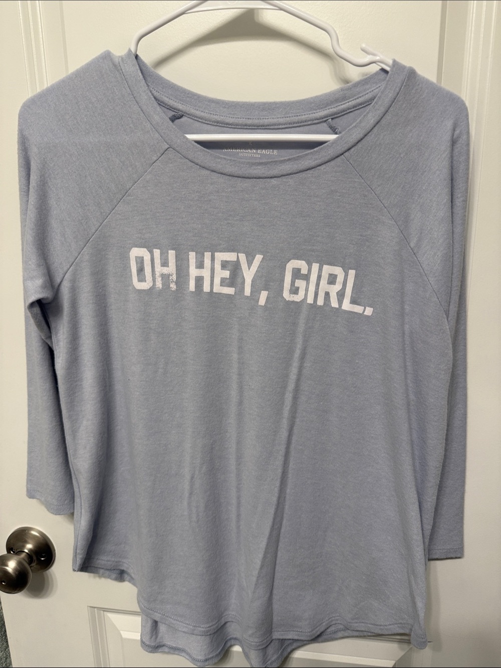 American Eagle Outfitters Light Blue "Oh Hey, Girl" Womens Long Sleeve Top